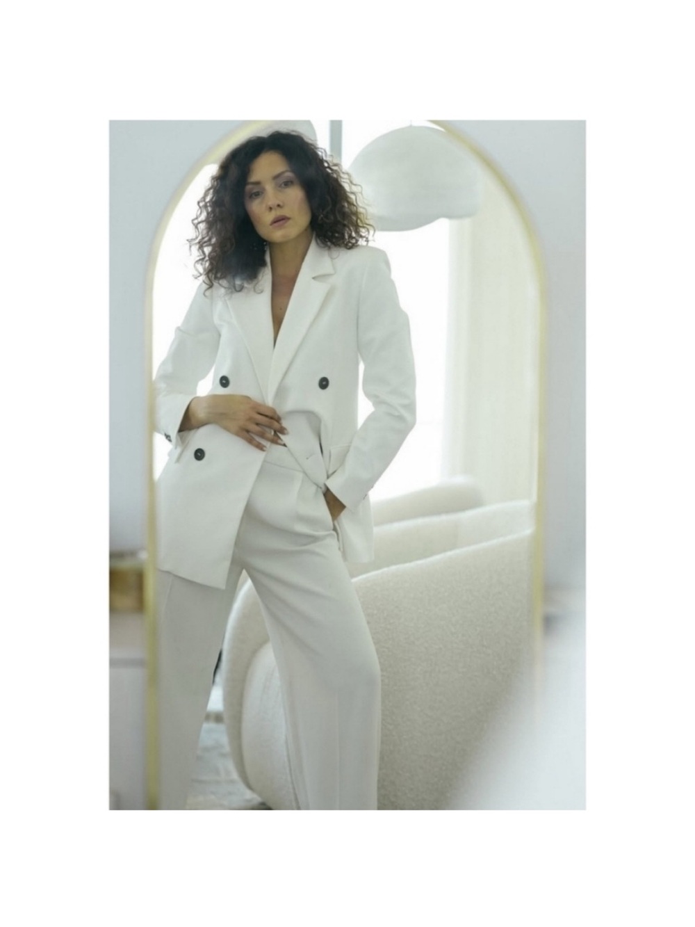 Zara Satin effect White long blazer
